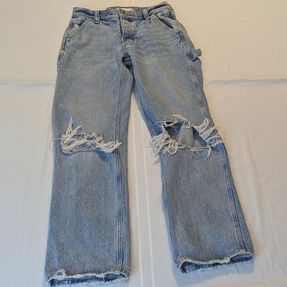 Abercrombie & Fitch Size 26/2 Light Wash Distressed Carpenter's Jeans - Picture 1 of 14